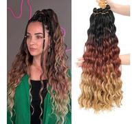 MLETULIPS Curly Crochet Braiding Hair Extensions Deep Wave Braiding Hair Ocean Wave Crochet Cheveux Soft Synthetic Bohemian Curly Water Ondulés Crochets Braids for Women (1B/30/27#, 20 inch/6 pack)