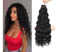 MLETULIPS Curly Crochet Braiding Hair Extensions Deep Wave Braiding Hair Ocean Wave Crochet Cheveux Soft Synthetic Bohemian Curly Water Ondulés Crochets Braids for Women (1B#, 20 inch/3 pack)