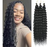 MLETULIPS Deep Twist Crochet Braids Hair Extensions Ocean Wave Braiding Crochet Hair Soft Synthetic Curly Bohemian Braiding Crochet Hair Extensions for Women (1B, 18 inch (pack of 3）)