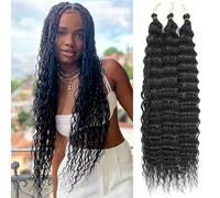 MLETULIPS Deep Twist Crochet Braids Hair Extensions Ocean Wave Braiding Crochet Hair Soft Synthetic Curly Bohemian Braiding Crochet Hair Extensions for Women (1B, 22 inch (pack of 3）)