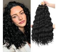 MLETULIPS Lot de 6 extensions de cheveux bouclés au crochet ondulés au crochet - Cheveux synthétiques doux bohémiens bouclés pour femme (1B, 40,6 cm)