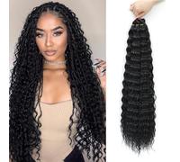 MLETULIPS Ocean Wave cheveux Hair Extensions Deep Wave Braiding Crochet Hair Soft Synthetic Curly Braiding Crochet Hair for Black Women (1B, 30inch (pack of 6）)