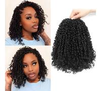 MLETULIPS Yanky Twist Crochet Braids Passion Pre-twisted Fluffy Spring Mini Short Cheveux Hair Senegalese Curly Pre-Looped Meches (1B, 8 inch (pack of 8))
