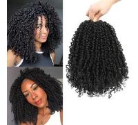 MLETULIPS Yanky Twist Crochet Braids Passion Pre-twisted Fluffy Spring Mini Short Cheveux Hair Senegalese Curly Pre-Looped Meches (1B, 12 inch (pack of 3))