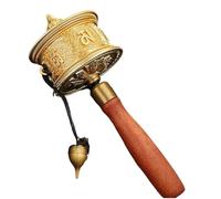 MLGFS Prayer Wheel, Moulin à prières tibétain manivelle Kuan Yin, Mantra des Six Mots, poignée en Bois doré, 21 cm