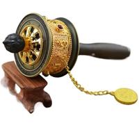 MLGFS Prayer Wheel, Roue de prière tibétaine à Main, Style Bouddhiste, avec Rouleau, en Alliage Zinc, Ethnique(Gold)