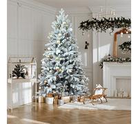 MLGFS Sapins de Noël, Flocon de Neige Artificiel Blanc Non éclairé, articulé, avec extrémités Branches, Imitation Flocon et Support en métal for Bureau ou Maison(6FT)