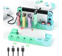 MLIFEMFUL Station de charge compatible avec Nintendo Switch - Animal Crossing & Switch OLED Model Joycons, station de charge Switch charge jusqu'à 6 Joycon avec support de rangement pour cartes de jeu