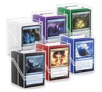 Mlikero Lot de 6 boîtes de rangement transparentes Commander avec 600 pochettes et intercalaires, taille standard, parfaites pour MTG, sport, cartes à collectionner (6 couleurs)