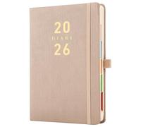 Mljtoyo 2026 Agenda A5 une page par jour, planificateur quotidien 2026 rendez-vous de janvier à décembre 2026, organisateur à couverture rigide avec onglets colorés, porte-stylo, poche intérieure, 400