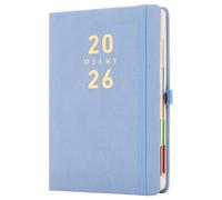 Mljtoyo 2026 Agenda Planificateur A5, Organisateur Journalier Planificateur 2026 Page par Jour, Onglets Latéraux Colorés, Agenda à Couverture Rigide Pleine Page, Porte-Stylo, Bleu
