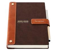 Mljtoyo Agenda académique 2025-2026 une page par jour 2025-2026 avec couverture rigide, planificateur journalier et mensuel avec stylo, autocollants, poche intérieure, café Format A5