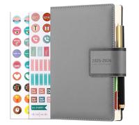 Mljtoyo Agenda académique 2025-2026, une page par jour, agenda 12 mois de juillet 2025 à juin 2026, agenda journalier à couverture rigide, avec stylo, porte-stylo, autocollants, poche intérieure, gris