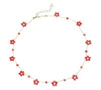 Mllepjdh 2 Collier pendentif fleur rouge en fleurs, perles à facettes, chaîne de clavicule délicate, bijoux élégants de tous les jours, collier polyvalent pour fête de mariage