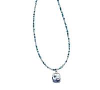 Mllepjdh Chaîne de clavicule délicate à la mode avec breloque bleue pour adolescents, collier de chaîne en pierre perlée