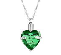 Mllepjdh Collier commémoratif pour Animaux de Compagnie, Green | Bijoux commémoratifs d ' aile avec pendentif en forme de cœur, bijoux commémoratifs quotidiens pour un port facile