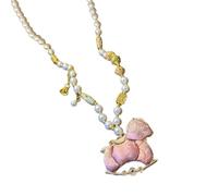 Mllepjdh Magnifique collier à breloques cheval rose avec accent de brocart de chanson, polyvalent pour diverses tenues, nouveau collier de cheval à la mode chinoise