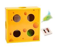 Mlllokfki Boîte à plumes interactive, jouet amusant pour chat, labyrinthe rotatif à plumes, jouet à détection intelligent, chat alimenté par piles, jeu de chat engageant, jouet de boîte à fromage