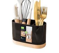 Mlllokfki Porte-ustensiles de cuisine spacieux et polyvalent, organiseur de couverts compact, égouttoir à couverts portable pour évier 18 x 12 x 9 cm pour organiser les tiroirs, blanc, noir
