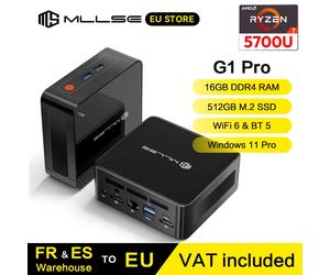 MLLSE G1 Pro Mini PC, AMD Ryzen 7 5700U processor, 16GB RAM, 512GB SSD, WiFi 6, Bluetooth 5.2, Windows 11 operating system. 16GB RAM 512GB SSD