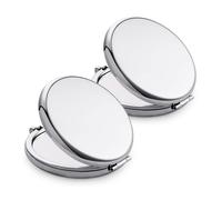 MLLXX Lot de 2 miroirs compacts pour sac à main, coque ronde en métal, grossissement double face, miroir de maquillage de voyage, mini miroir de poche, argenté