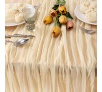 MLMC Chemin de table en mousseline de soie Beige 3,05 m - Mousseline de soie crème rustique - Chemin de table en mousseline de soie pour fromage - Centre de table transparent pour mariage, fête