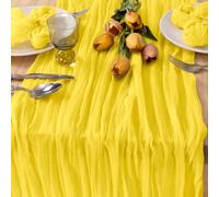 MLMC Chemin de table jaune 3,05 m en étamine rustique de printemps - Chemin de table en mousseline de coton pour décoration de centre de table - 89 x 305 cm pour mariage, fête prénatale, pique-nique
