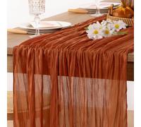 MLMC Chemin de table terracotta 4,05 m de long en tissu de fromage brûlé rustique orange vif pour décoration de table de Saint-Valentin, 35 x 160 pouces pour mariage, douche nuptiale, anniversaire