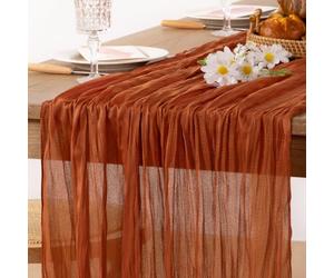 MLMC Chemin de table terracotta 4,05 m de long en tissu de fromage brûlé rustique orange vif pour décoration de table de Saint-Valentin, 35 x 160 pouces pour mariage, douche nuptiale, anniversaire