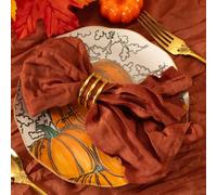MLMC Lot de 10 serviettes de table lavables en étamine terre cuite 53,3 x 53,3 cm, style rustique bohème, orange brûlé pour l'automne, Thanksgiving, mariage, fête prénuptiale, fête prénuptiale