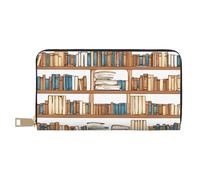 Mlmnbvc Long portefeuille en cuir synthétique avec fermeture éclair pour homme et femme - Grande capacité pour cartes, espèces, pièces de monnaie - Collection d'étagères et échelle, blanc, taille