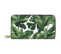 Mlmnbvc Long portefeuille en cuir synthétique avec fermeture éclair pour homme et femme, pochette d'été de grande capacité pour cartes, espèces, pièces de monnaie, feuille de palmier tropicale, blanc,