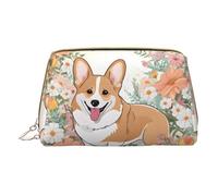 Mlmnbvc Petite trousse de maquillage, trousse de maquillage, trousse de toilette pour femme - 17 x 10,9 x 7,6 cm - Fleurs florales corgi, blanc, taille unique, blanc, Taille unique
