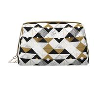 Mlmnbvc Petite trousse de maquillage, trousse de maquillage, trousse de toilette pour femme, essentiels de maquillage de voyage, 17 x 10,9 x 7,6 cm - Triangles modernes noirs blancs et dorés, blanc,
