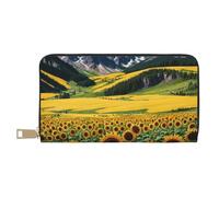 Mlmnbvc Portefeuille pour femme de grande capacité avec fermeture éclair, portefeuille long pour cartes, téléphone portable, argent liquide, cadeau d'été pour elle - Tournesol sur les montagnes et les