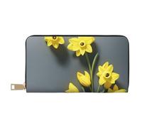 Mlmnbvc Portefeuille pour femme de grande capacité avec fermeture éclair, portefeuille long pour cartes, téléphone portable, argent liquide, cadeau d'été pour elle - Fleur de narcisse, fleur de