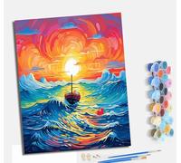 MLNMENG Peinture par Numéros pour Adulte DIY Peinture Acrylique pour Adultes débutants Facile sur Toile 40×50 cm avec peintures et pinceaux Avec cadreVagues, coucher de soleil, voilier