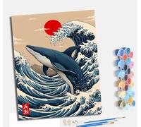 MLNMENG Peinture par Numéros pour Adulte Kits de Avec cadre Peinture au Numéro avec pinceaux de Dessin de Pigment Acrylique pour Décoration de la Maison 40x50 cm baleine à vagues de style japonais