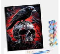 MLNMENG Peinture par Numéros pour Adulte Kits de Avec cadre Peinture au Numéro avec pinceaux de Dessin de Pigment Acrylique pour Décoration de la Maison 40x50 cm Corbeaux noirs et squelettes