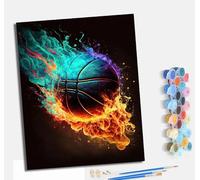 MLNMENG Peinture par Numéros pour Adultes Kit de Peinture à l'huile sur Toile par Numéro Avec cadre pour ou Débutants Avec Pinceaux à Dessin 40 x 50 cm Basket-ball à flammes colorées
