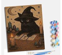 MLNMENG Peinture par Numéros pour Adultes Kit de Peinture à l'huile sur Toile par Numéro Avec cadre pour ou Débutants Avec Pinceaux à Dessin 40 x 50 cm Lecture du Tarot du Chat Noir