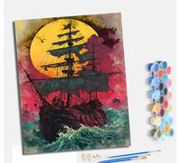 MLNMENG Peinture par Numéros pour Adultes Kit de Peinture à l'huile sur Toile par Numéro Avec cadre pour ou Débutants Avec Pinceaux à Dessin 40 x 50 cm Vagues et navires