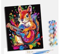 MLNMENG Peinture par Numéros pour Adultes Kit de Peinture à l'huile sur Toile par Numéro pour ou Débutants Avec Pinceaux à Dessin 40 x 50 cm Écureuil jouant de la guitare