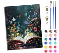 MLNMENG Peinture par Numéros pour Adultes Kit de Peinture à l'huile sur Toile par Numéro pour ou Débutants Avec Pinceaux à Dessin 40 x 50 cm Des fleurs et des papillons dans le livre