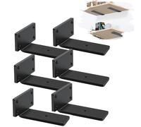 MLOQI Lot de 6 Equerre Etagere Murale, équerre Industrielle,Equerre Charge Lourde,5 mm D'épaisseur, Support Invisible étagère Murale avec Vis (Noir 10 cm)