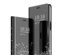 MLOTECH Compatible Oppo A9 2020 / A5 2020 étui+ Verre trempé Film Protecteur Flip Clear View Translucide Miroir Cover Standing 360°Housse Antichoc Smart Cover Bumper Noir