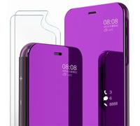 MLOTECH Coque Huawei Mate 20 Pro,+Verre trempé Flip Clear View Translucide Miroir Cover Standing 360°Housse étui Antichoc Smart Cover Bumper Bleu Violet