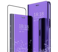 MLOTECH Smart étui pour Redmi Note 12S Coque Housse avec Verre trempé Flip Clear View Miroir Standing 360° Antichoc Bumper Bleu Violet