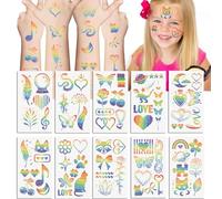 MLPKOI 10 Feuilles Paillettes Arc-En-Ciel Tatouages Temporaires Tatouages Temporaires, Tatouage Enfantt, tTatouage Éphémère, Tatouage Temporaire Enfant, Cadeau Anniversaire pour Enfant Garçon Fille
