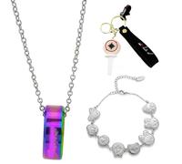 MLPKOI 3 Pièces Stray-Kids Merch, Skzoo Bracelet, Bagues Kpop SKZ avec Collier, Lightstick Porte Clef Stray K, Kpop Accessoires, Cadeaux pour Fans Garçon Fille Femmes